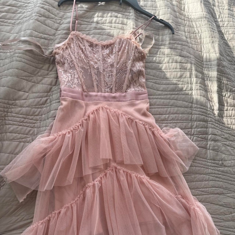 & Other Stories Pink Lace Midi Dress